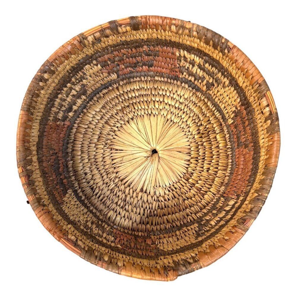Vintage Woven Southwestern Handwoven Straw Basket Rattan Natural & Earthy Tones